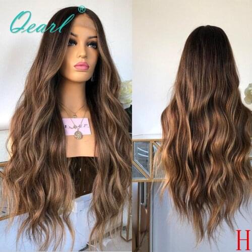 Brown with Honey Blonde Highlights 360 Lace Frontal Wig 180% 250% High Density Ombre Peruvian Wavy Remy Human Hair Wigs Qearl