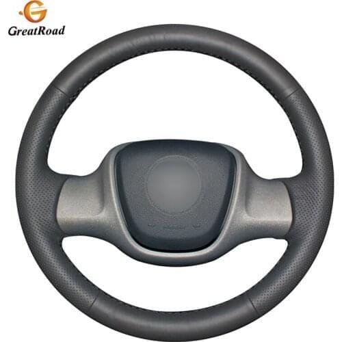 Hand-stitched Black PU Artificial Leather Car Steering Wheel Cover for Smart Fortwo