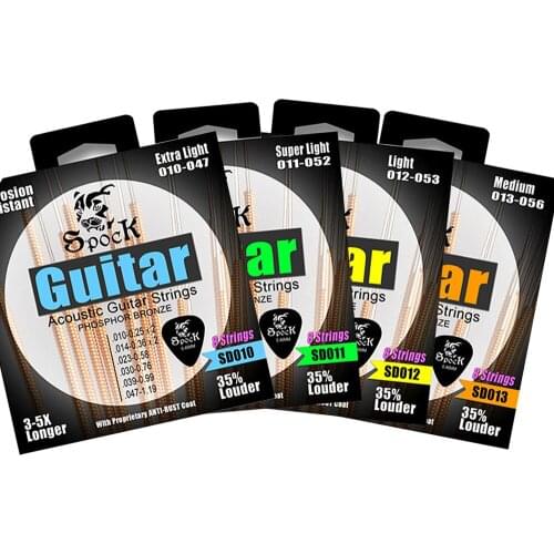 Spock Acoustic Guitar Strings with Extra E-1st B-2nd Strings and Guitar picks Plated High Carbon Steel Core Phosphor Bronze