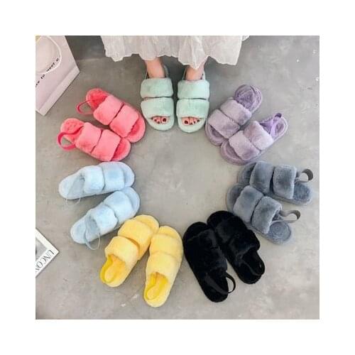 Winter Women House Slippers Faux Fur Fashion Warm Shoes Woman Slip on Flats Female Slides Black Pink cozy home furry slippers
