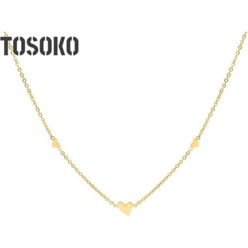TOSOKO Stainless Steel Jewelry Delicate Little Love Peach Heart Necklace Sweet Clavicle Chain For Female BSP647