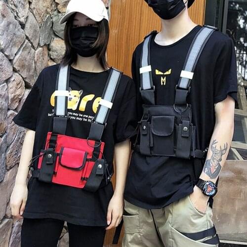 Trend Tactical Pack Unisex Streetwear Waist Bag Running Tactical Vest Bag Men Reflective Stripe Chest Bags Women Belt Waist Pack