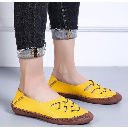 ZEEKSON Hollow Shallow Mouth Casual Shoes Womens Flat-bottom Fashion Loafers Women Pregnant Women Comfortable Pedal Peas Shoes