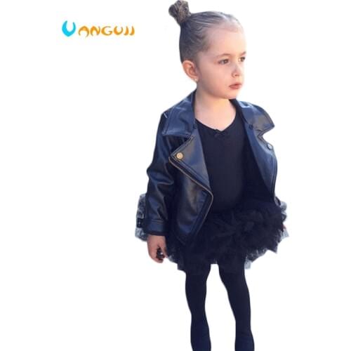 Girls spring jacket children 1-7 years old girls jackets fashion PU jacket cuff zipper all-match motorcycle leather kids jackets