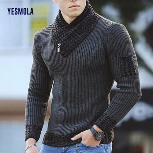 YESMOLA Mens Autumn Winter Casual Slim Knit Sweater Pullover Harajuku Sweater Long Sleeve Fashion Scarf High Collar Sweater