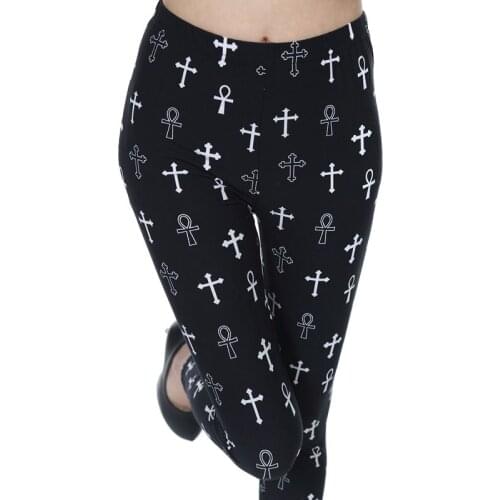 Feminine fitness slim comfortable legs affixed super soft cross symbol printed pencil pants sexy pants