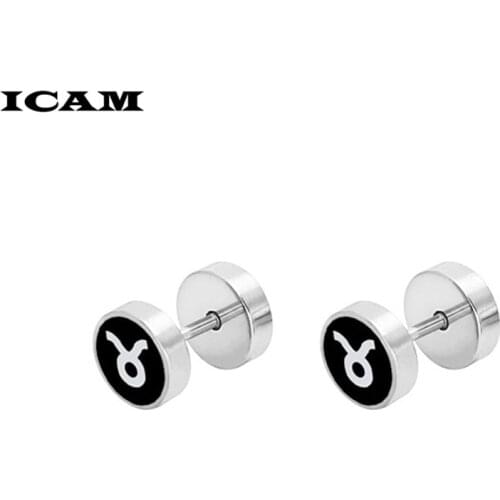 ICAM 2 pieces fashion ear plug Stainless Steel Punk Round star dumbbell Men Women Pierced stud Earrings for men women