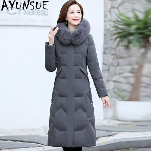 AYUNSUE Womens Coats Winter Jakcet 2020 Real Fox Fur Collar Parkas Woman 90%white Duck Down Jackets Female Long Coat Ropa Mujer