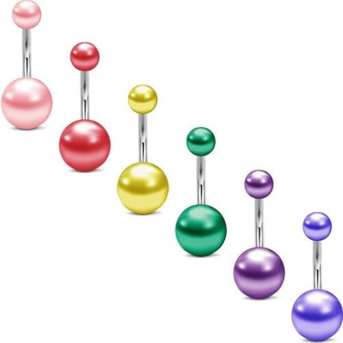 1 Pc 14G Assorted Color Surgical Steel (316L) Navel Belly Button Ring with Faux Pearl Balls Body Jewelry Piercing 10mm