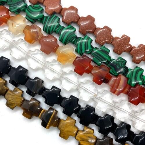 16 Pieces of Cross-shaped Natural Stone Beads Crystals for DIY Jewelry Making Bracelets Necklaces Jewelry Accessories 12x12x6mm