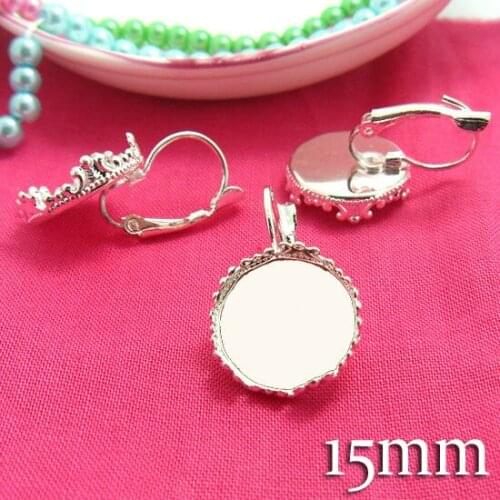 20pcs Inner 15mm New Arrival 2014 DIY Silver Plated White Ear Hook Crown edge Bezel Setting Tray for Cabochons