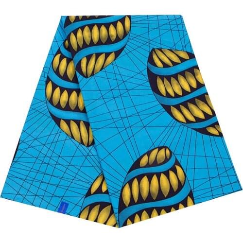2019 Excellent African Ankara Veritable Real Wax High Quality Sky-Blue Cotton Fashion Pattern Print Sewing Fabric 6 Yards