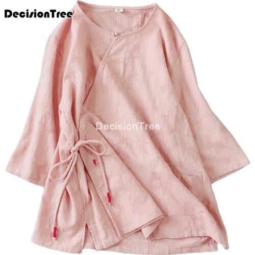 2021 chinese style women daily casual loose shirt cotton linen blouse elegant clothing hanfu tang tops female chiffon blouses