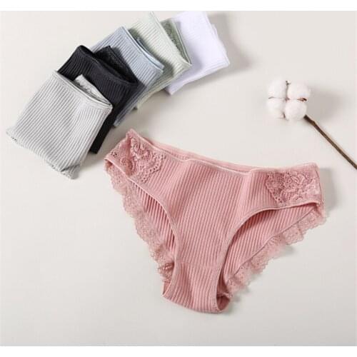 3PCS/Set Sexy Briefs Lace Striped Soft Cotton Skin-friendly Underpant Women Low-Rise Intimates Panties Underwear трусы женские