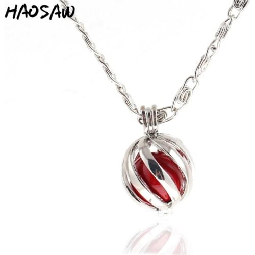 33mm Necklace Simple Harmony Hollow Cage Magic Box Music Sound Bell Choose Color Bead Charms Pendant For Women Jewelry Making