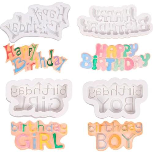 4 Style Happy Birthday Fondant Cupcake Decorating Molds Silicone Cake Mold Sugarcraft Candy Chocolate Gumpaste Clay Mould