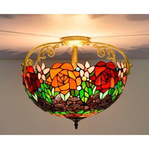 40cm European-Style Vintage Black Rose Colored Glass Restaurant Bedroom Corridor Corridor Glass Semi-Hanging Ceiling Lamp