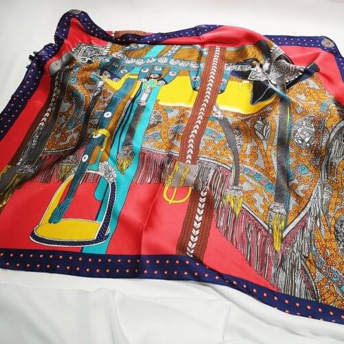 70*70cm Fashion Print Handkerchief Silk Neck Scarf For Women Small Shawls and Wraps Cute Hair Scarfs Female Square Headband Red