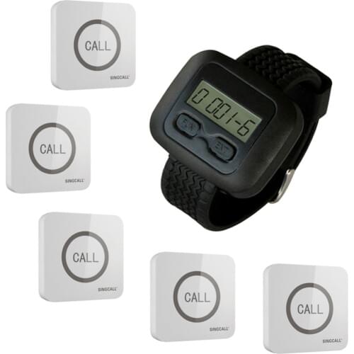 SINGCALL Wireless Nursing System for Hospital, Hotel, Restaurant 1 Watch Receiver APE6600, 5 Touchable Bell Buttons