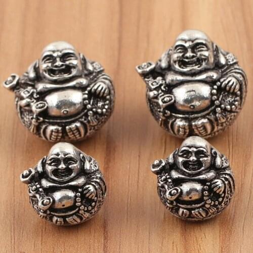 100% 925 silver Laughing Buddha Statue Beads Real Sterling Silver Buddhist Buddha Jewelry Beads DIY bracelet beads