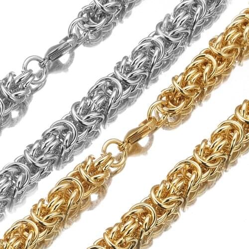 Fashion Mens Gold/Silver Color Jewelry Trendy Stainless Steel Byzantine Chain Necklace Gift 6/8/10mm 7-40inch