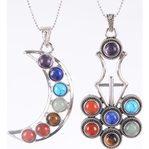 Chakras Natural Stone Pendant Angel Wings cho ku rei Health Amulet Fashion 7 Reiki Yoga Jewelry Necklace Pendants Gift D716—D717