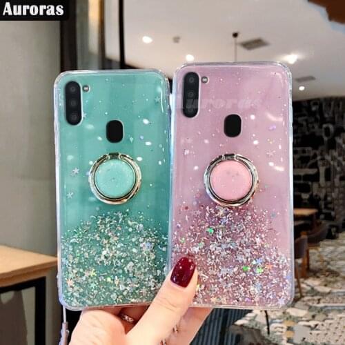 Auroras For Samsung M11 Case Glitter Bling Sequins Starry Sky With Ring Shockproof For Samsung Galaxy M11 Cover Stars