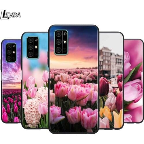 Tulip flower for Huawei Honor 30 20S 20 10i 9S 9A 9C 9X 8X 10 9 Lite 8A 7C 7A Pro Phone Case Black Cover