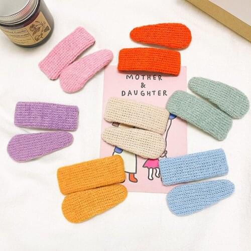 Children Cute Colors Knitting Rectangle Triangle Ornament Hair Clips Girls Lovely Sweet Barrettes Hairpins Kids Hair Accessories
