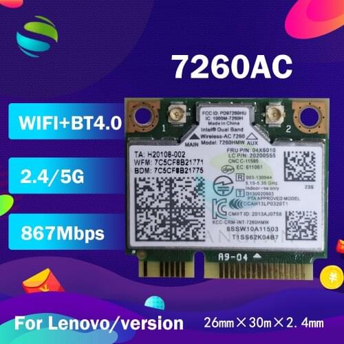 Dual Band Wireless 7260HMW 7260AC Half Mini PCI-e+BT4.0 Wireless Card FRU:04W3814 04X6010 for THINKPAD S440 S540 E440 E540