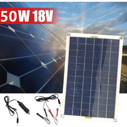 50W Solar Panel USB Output Solar Cells Poly Solar Panel for 12V/24V Battery Power Charger