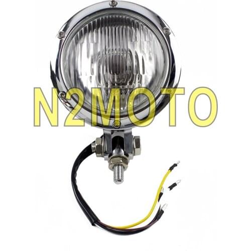 Chrome Retro Head Lamp Motorcycle 4.5" H4 12V Headlight Vintage Headlamp Lighthouse 55/60W Universal For Harley Bobber