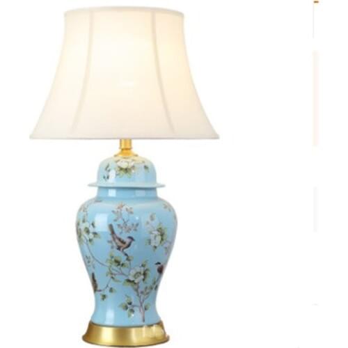 Yellow Blue Flowers Birds General Tank Ceramic Table Lamp For BedRoom Bedside Living Room Foyer Study Desk Night Light 190091