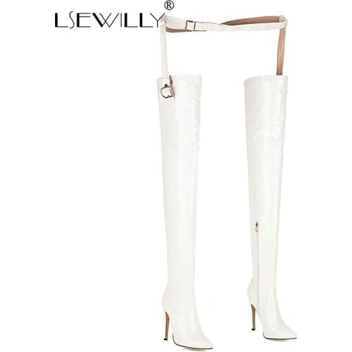 Lsewilly 2020 winter new European sexy fashion stiletto pointed super high heel over the knee boots with buckle plus size 49