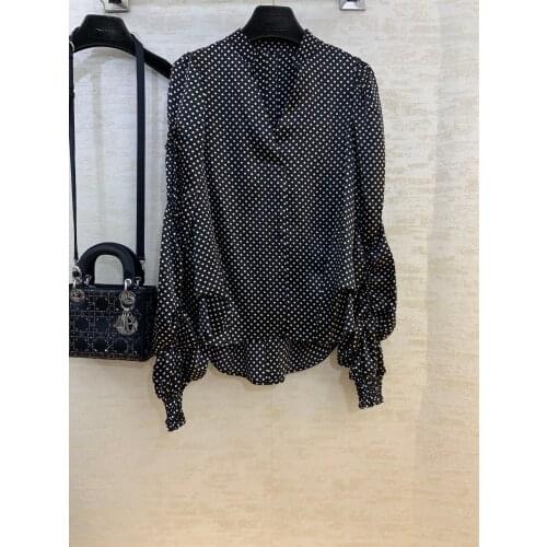 Fashion 2021 new ladies long sleeve sexy casual silk polka dot shirt 0112
