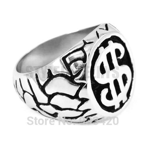 Free shipping! Dollar Sign Ring Stainless Steel Jewelry New Fashion U.S. Dollar Motor Biker Ring SWR0307B