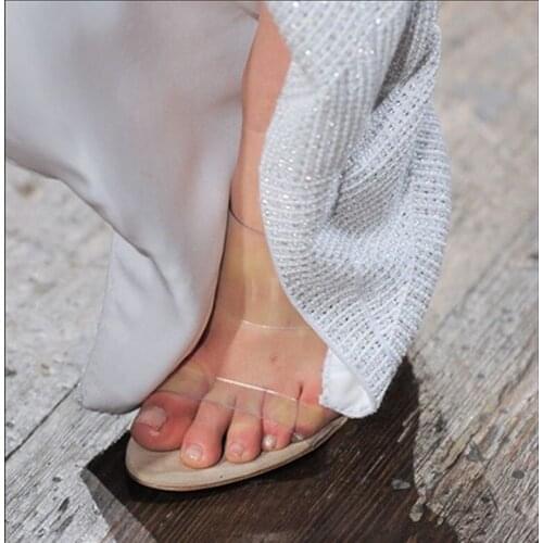 Trendy Clear PVC Strap High Heel Sandals Open Toe Stiletto Heel Slides Party Shoes Cut-out Slingback Summer Dress Shoes