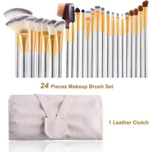 24 Pcs Makeup Brush Set Premium Synthetic Wood Handle Cosmetic Brushes for Eye Face Liquid Blending Blush Makeup Brush Set