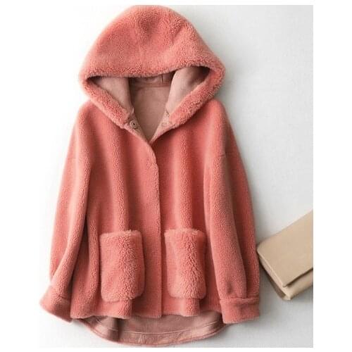 New sheep shearing coat with big hat women Real Sheep Fur jacket Wool Coat size is big Free shipping F123