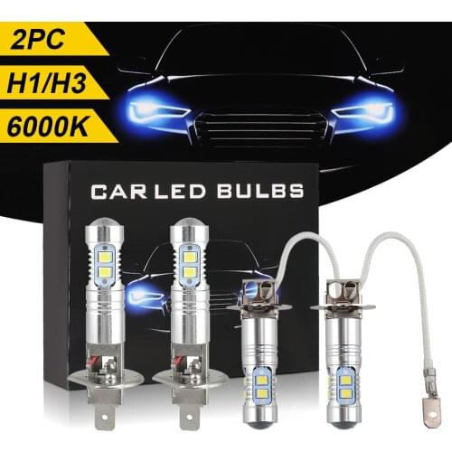 New Arrival 2pcs H1 H3 LED Headlight Bulb Waterproof Super Bright Fog Light Running Light 6000K White Drop Shipping