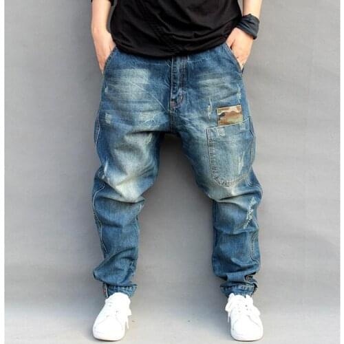 New Male Sweatpants HIPHOP crotch pants men denim Jeans men baggy pants trousers