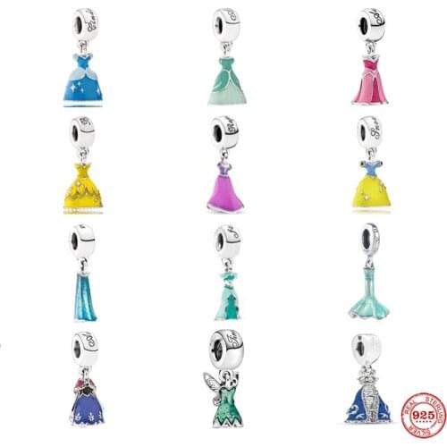 New Original 925 Silver Snow White Accessories Cinderella Dress Pendant Bead Suitable For Ladies Pandora Bracelet Jewelry Gift