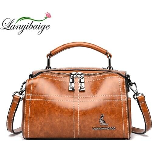 Solid Color High Quality PU Leather Shoulder Bag Womens Handbags Stitching Embroidery Thread Diagonal Bags Womens Handbags