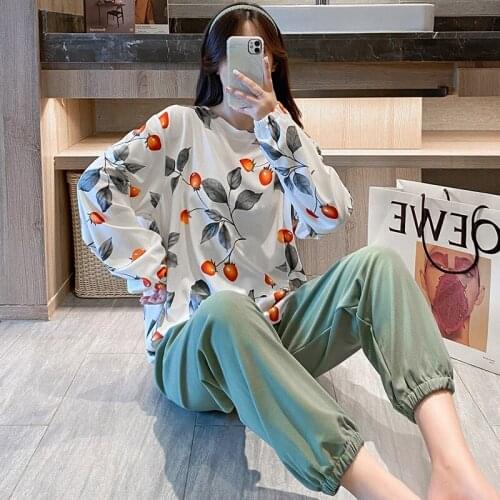 2021 Autumn 100% Cotton Long Sleeve Pajama Set for Women Korean Outfits Sleepwear Suit Pyjama Homewear Pijama Mujer Home Clothes
