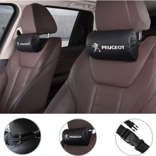 2pcs Car Seat Headrest Neck Support Pillow Leather Accessories For Peugeot 206 307 308 3008 207 208 407 508 2008 5008 107 106