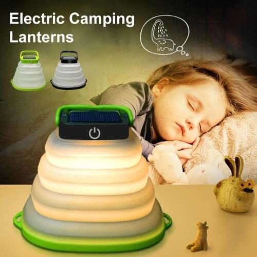 Portable Foldable Camping Lamp Solar/ USB Rechargeable Dimmable Portable Lantern Light Outdoor Hiking Emergency Night Light
