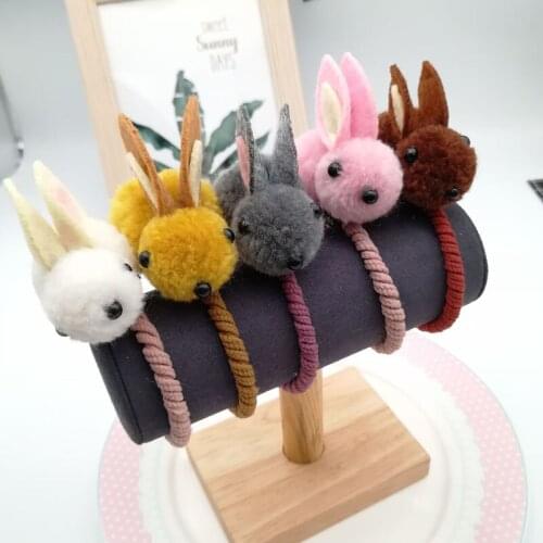 Autumn Winter Fashion Hair Tie Simple Little Cute Bunny Plush Headbands Girls Ponytail Rabbit Ears Rubber Bands Hair Accessories