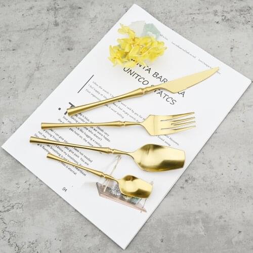 Luxury 304 Stainless Steel Dinnerware Set Matte Gold Tableware Western Knife Fork Tea Spoon Cutlery Set Patry Kitchen Silverware