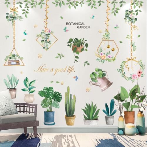 [shijuekongjian] Pot Plant Wall Stickers DIY Pot Culture Flowers Mural Decals for House Living Room Bedroom Kitchen Decoration