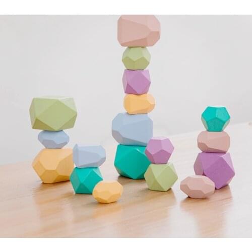 Baby Toy Wooden Jenga Building Block Colored Stone Toys Nordic Style Stacking Game Wooden Toys For Kids Montessori